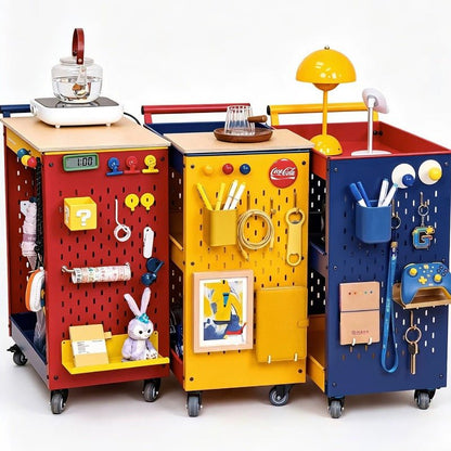 3-Tier Metal Rolling Storage Cart with Pegboard &amp; Brake Casters - FCHF CITY