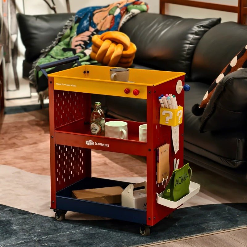 3-Tier Metal Rolling Storage Cart with Pegboard &amp; Brake Casters - FCHF CITY