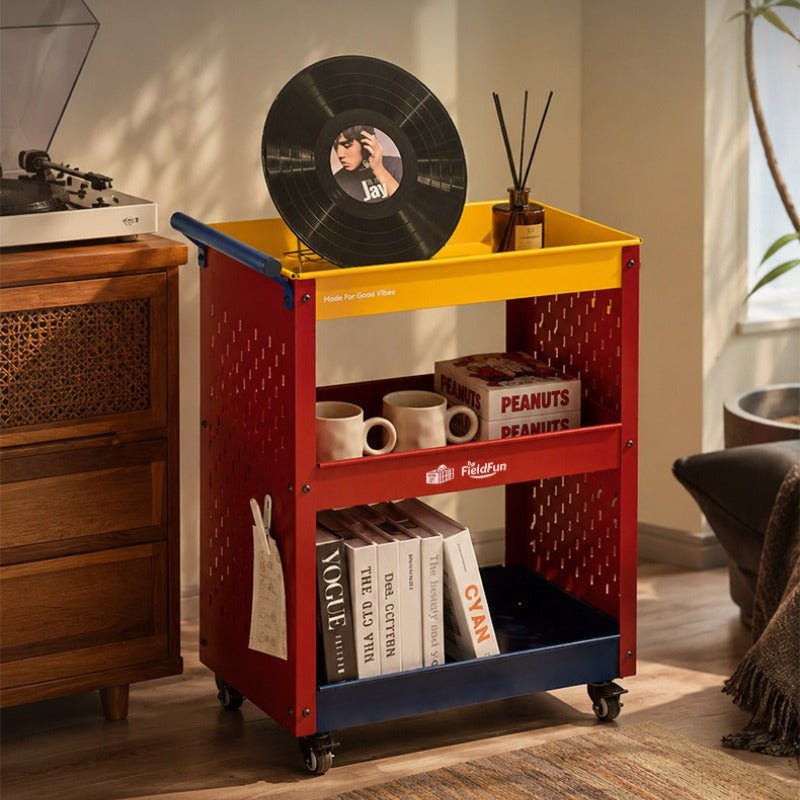 3-Tier Metal Rolling Storage Cart with Pegboard &amp; Brake Casters - FCHF CITY