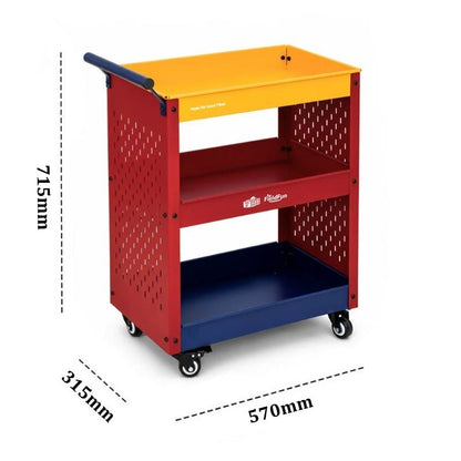 3-Tier Metal Rolling Storage Cart with Pegboard &amp; Brake Casters - FCHF CITY