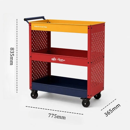 3-Tier Metal Rolling Storage Cart with Pegboard &amp; Brake Casters - FCHF CITY