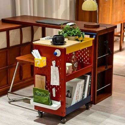 3-Tier Metal Rolling Storage Cart with Pegboard &amp; Brake Casters - FCHF CITY