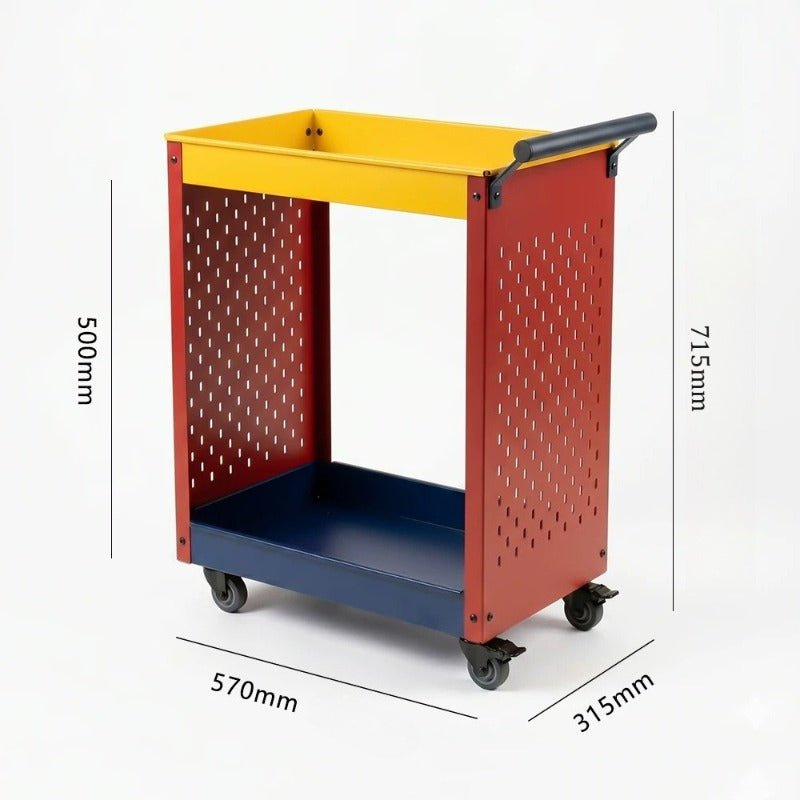 3-Tier Metal Rolling Storage Cart with Pegboard &amp; Brake Casters - FCHF CITY