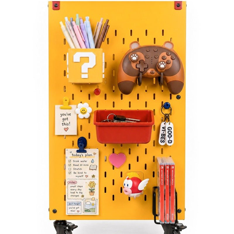 3-Tier Metal Rolling Storage Cart with Pegboard &amp; Brake Casters - FCHF CITY