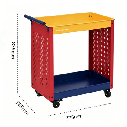 3-Tier Metal Rolling Storage Cart with Pegboard &amp; Brake Casters - FCHF CITY
