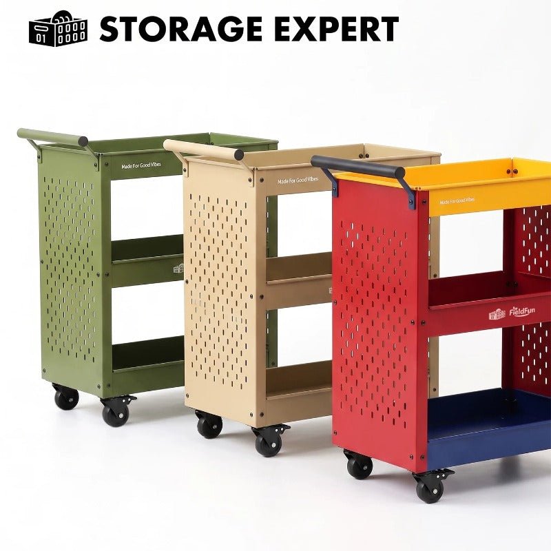 3-Tier Metal Rolling Storage Cart with Pegboard &amp; Brake Casters - FCHF CITY