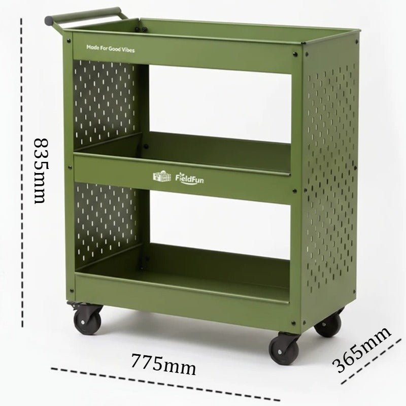 3-Tier Metal Rolling Storage Cart with Pegboard &amp; Brake Casters - FCHF CITY