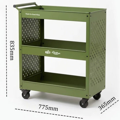 3-Tier Metal Rolling Storage Cart with Pegboard &amp; Brake Casters - FCHF CITY