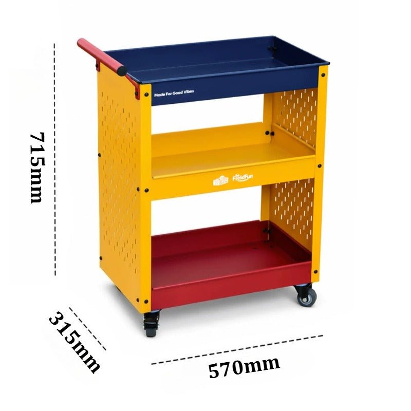 3-Tier Metal Rolling Storage Cart with Pegboard &amp; Brake Casters - FCHF CITY