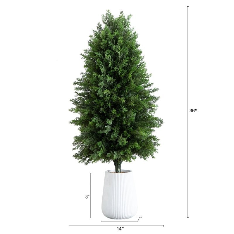 3’ UV Resistant Artificial Cedar Tree in Decorative White Planter (Indoor/Outdoor) - FCHF CITY