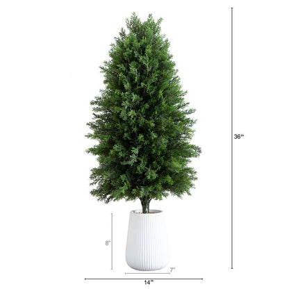 3’ UV Resistant Artificial Cedar Tree in Decorative White Planter (Indoor/Outdoor) - FCHF CITY