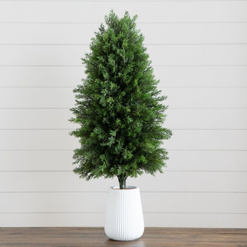 3’ UV Resistant Artificial Cedar Tree in Decorative White Planter (Indoor/Outdoor) - FCHF CITY