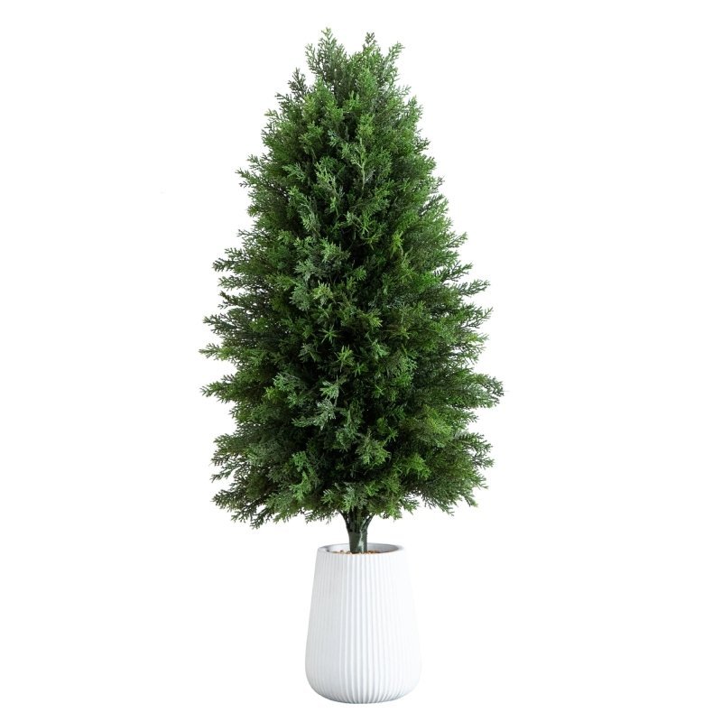 3’ UV Resistant Artificial Cedar Tree in Decorative White Planter (Indoor/Outdoor) - FCHF CITY
