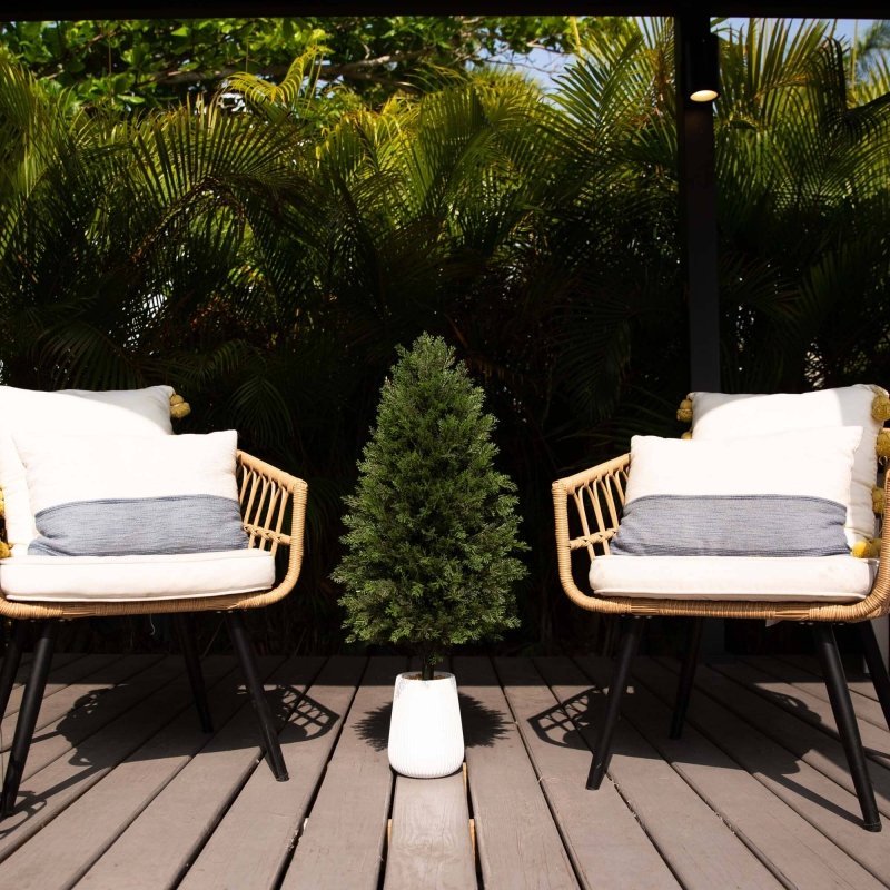 3’ UV Resistant Artificial Cedar Tree in Decorative White Planter (Indoor/Outdoor) - FCHF CITY