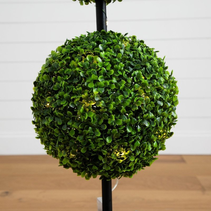 3’ UV Resistant Artificial Double Ball Boxwood Topiary with LED Lights in Decorative Planter (Indoor/Outdoor) - FCHF CITY