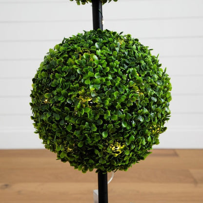 3’ UV Resistant Artificial Double Ball Boxwood Topiary with LED Lights in Decorative Planter (Indoor/Outdoor) - FCHF CITY