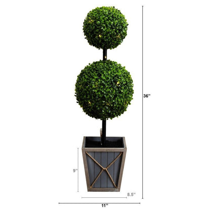 3’ UV Resistant Artificial Double Ball Boxwood Topiary with LED Lights in Decorative Planter (Indoor/Outdoor) - FCHF CITY