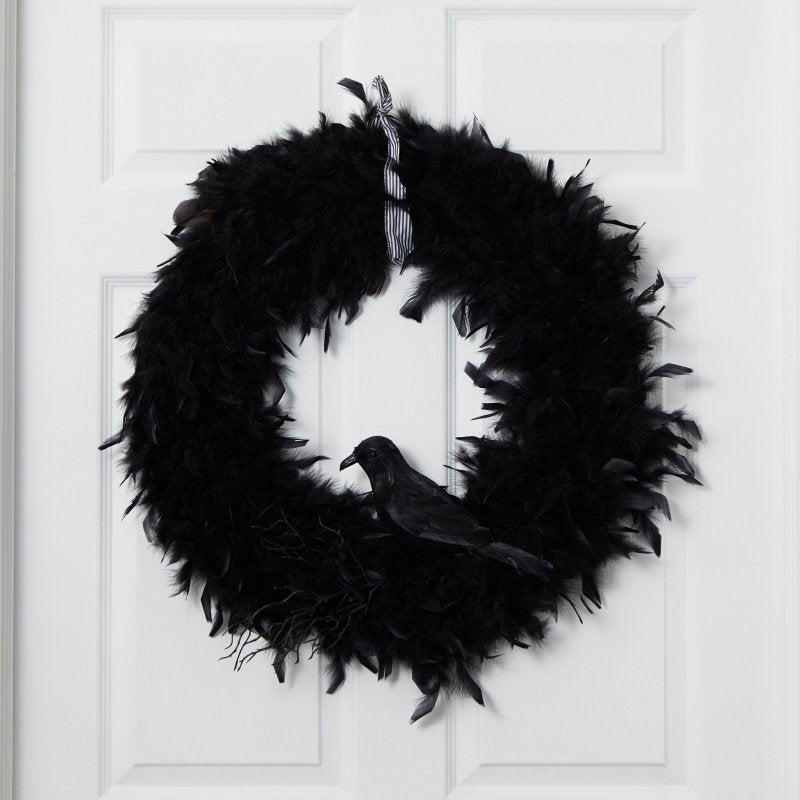 30&quot; Halloween Raven Feather Wreath&quot; - FCHF CITY