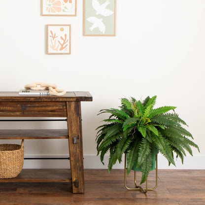31” Artificial Boston Fern in Patina Metal Planter with Stand - FCHF CITY