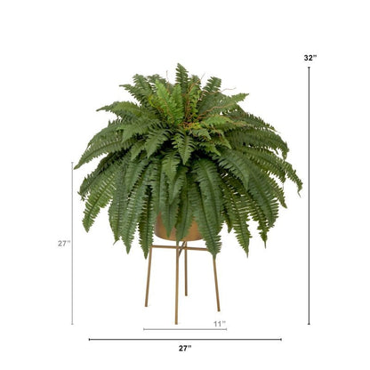 32” Artificial Boston Fern Plant with Metal Planter with Stand DIY KIT - FCHF CITY