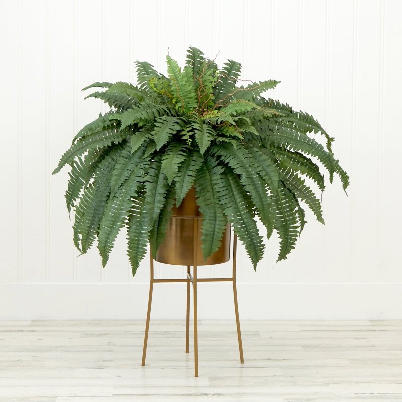 32” Artificial Boston Fern Plant with Metal Planter with Stand DIY KIT - FCHF CITY