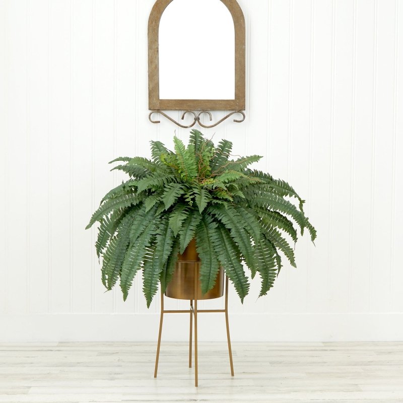 32” Artificial Boston Fern Plant with Metal Planter with Stand DIY KIT - FCHF CITY
