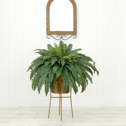32” Artificial Boston Fern Plant with Metal Planter with Stand DIY KIT - FCHF CITY