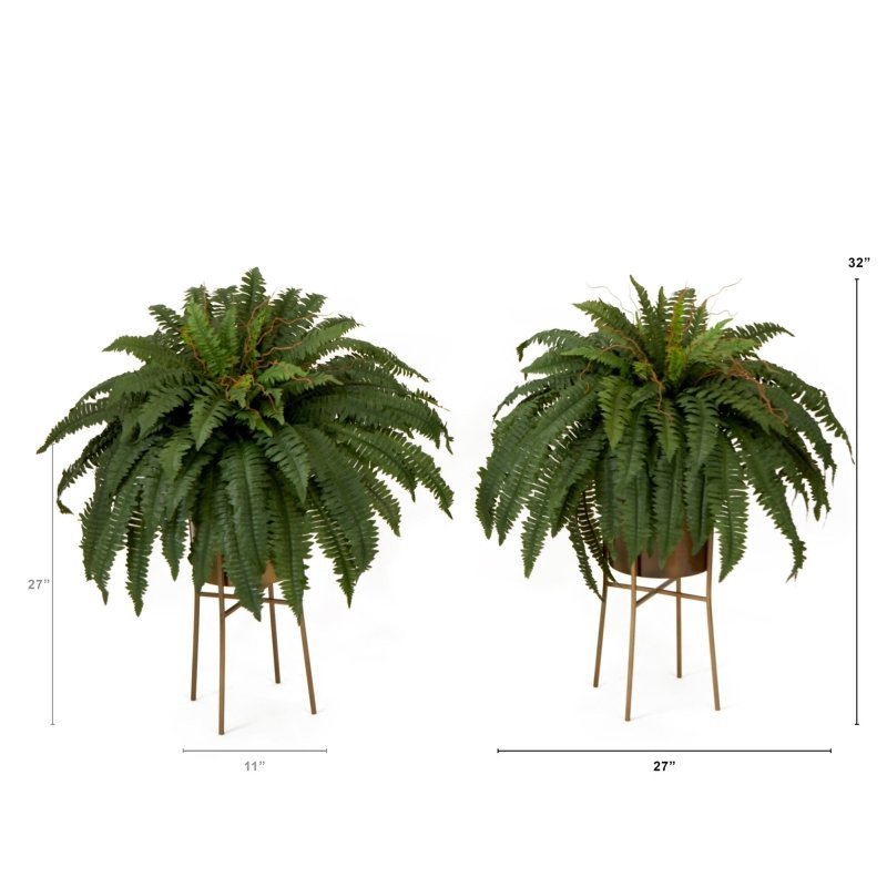 32” Artificial Boston Fern Plant with Metal Planter with Stand DIY KIT - Set of 2 - FCHF CITY