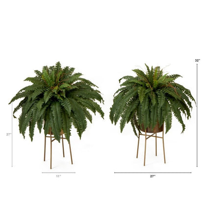 32” Artificial Boston Fern Plant with Metal Planter with Stand DIY KIT - Set of 2 - FCHF CITY