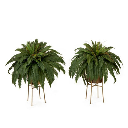 32” Artificial Boston Fern Plant with Metal Planter with Stand DIY KIT - Set of 2 - FCHF CITY