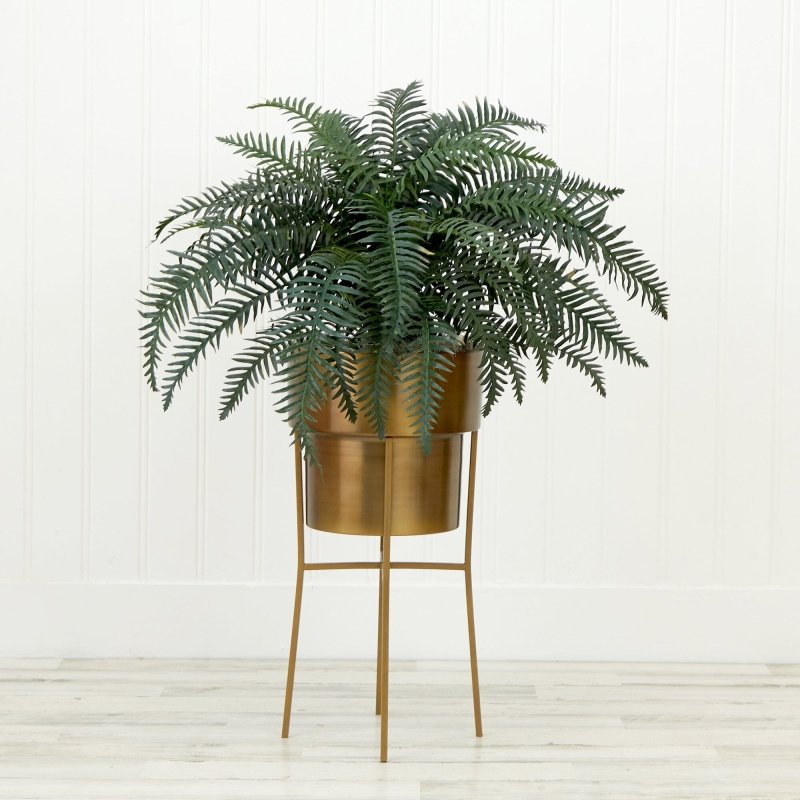 34” Artificial River Fern Plant in Metal Planter with Stand DIY KIT - FCHF CITY