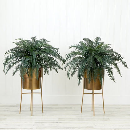 34” Artificial River Fern Plant in Metal Planter with Stand DIY KIT - Set of 2 - FCHF CITY