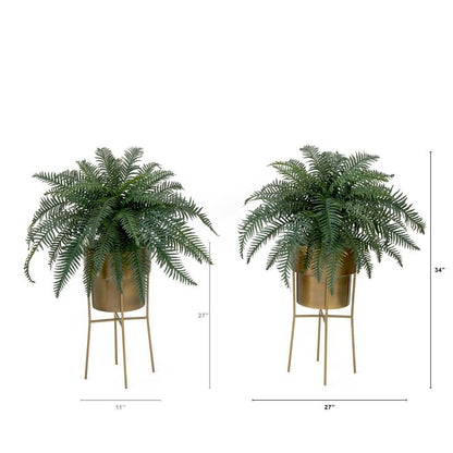 34” Artificial River Fern Plant in Metal Planter with Stand DIY KIT - Set of 2 - FCHF CITY