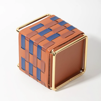 Modern Woven Checkered Storage Bin, Faux‑Leather Decor Organizer for Home
