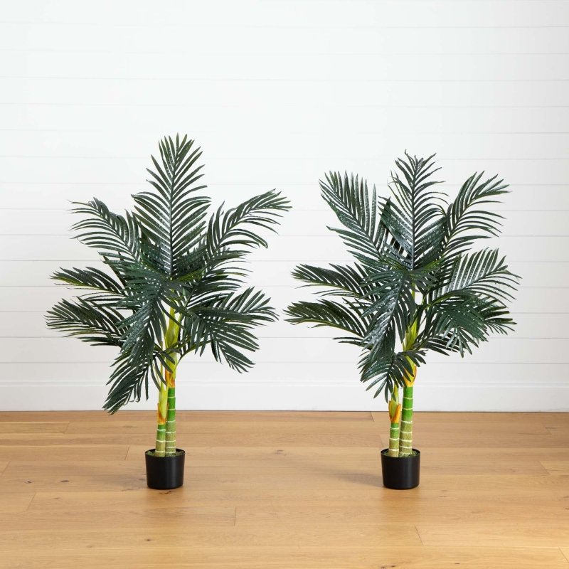 4’ Artificial Double Stalk Golden Cane Palm Tree - Set of 2 - FCHF CITY