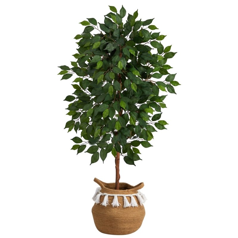 4’ Artificial Ficus Tree with Handmade Jute &amp; Cotton Basket with Tassels - FCHF CITY