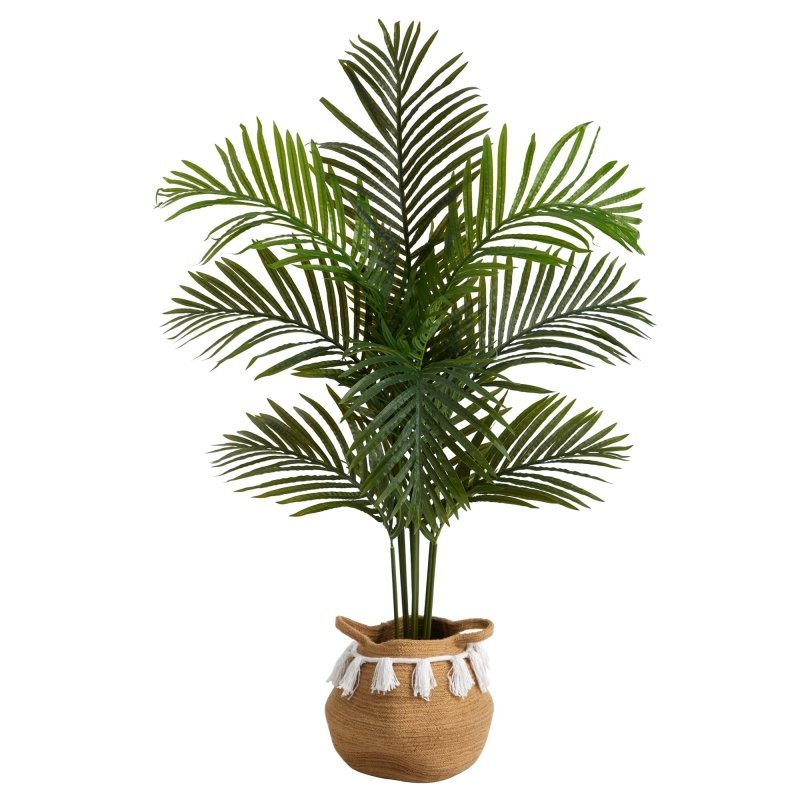 4’ Artificial Paradise Palm Tree with Handmade Jute &amp; Cotton Basket with Tassels - FCHF CITY