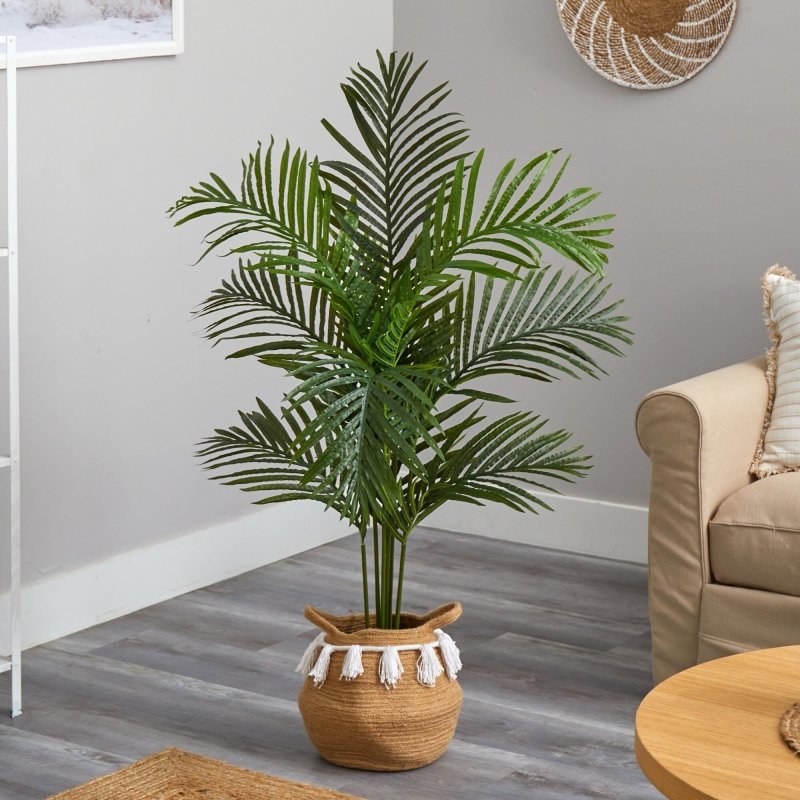 4’ Artificial Paradise Palm Tree with Handmade Jute &amp; Cotton Basket with Tassels - FCHF CITY