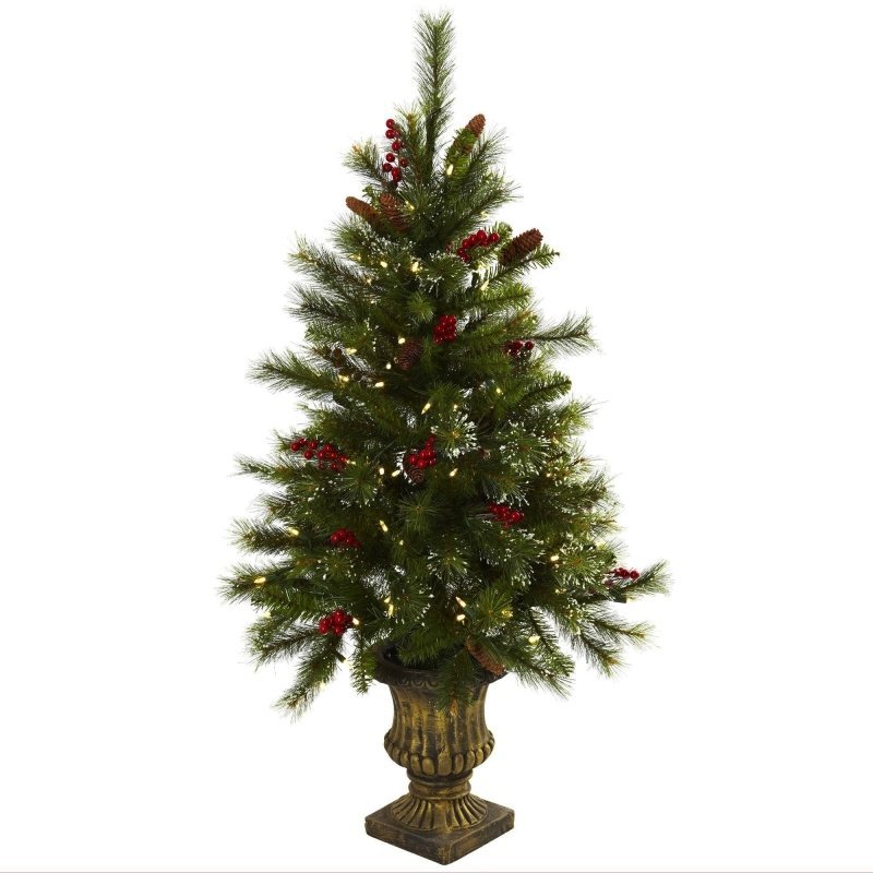 4’ Christmas Tree w/Berries, Pine Cones, LED Lights &amp; Decorative Urn - FCHF CITY