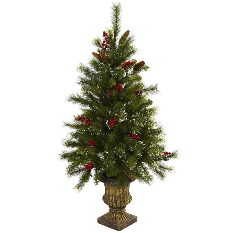 4’ Christmas Tree w/Berries, Pine Cones, LED Lights &amp; Decorative Urn - FCHF CITY
