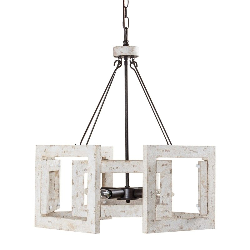 4 - Light Distressed White Wooden Drum Chandelier - FCHF CITY