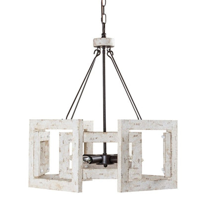 4 - Light Distressed White Wooden Drum Chandelier - FCHF CITY