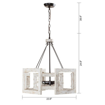 4 - Light Distressed White Wooden Drum Chandelier - FCHF CITY