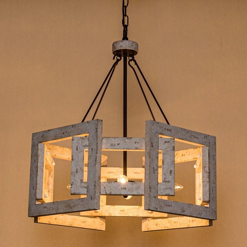 4 - Light Distressed White Wooden Drum Chandelier - FCHF CITY