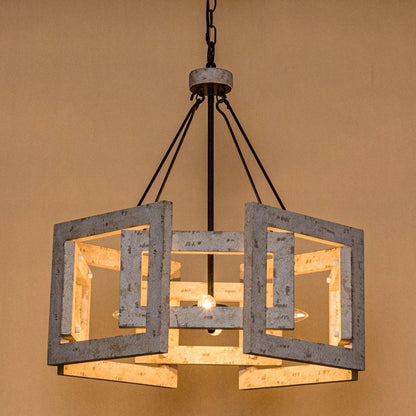 4 - Light Distressed White Wooden Drum Chandelier - FCHF CITY