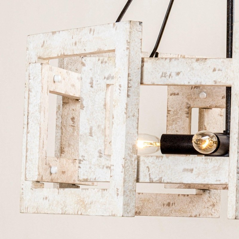 4 - Light Distressed White Wooden Drum Chandelier - FCHF CITY