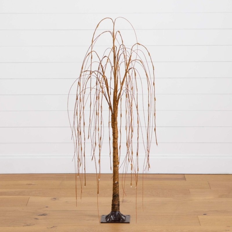 4’ Pre - Lit Artificial Willow Tree with 120 Warm White LED Lights - FCHF CITY