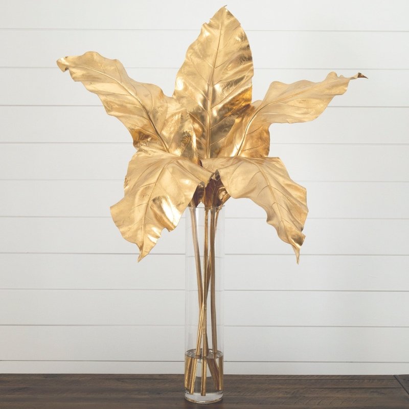 41” Artificial Golden Palm Foliage in Glass Vase - FCHF CITY