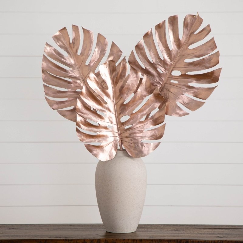 41&quot; Artificial Rose Gold Monstera Stems - Set of 3 - FCHF CITY