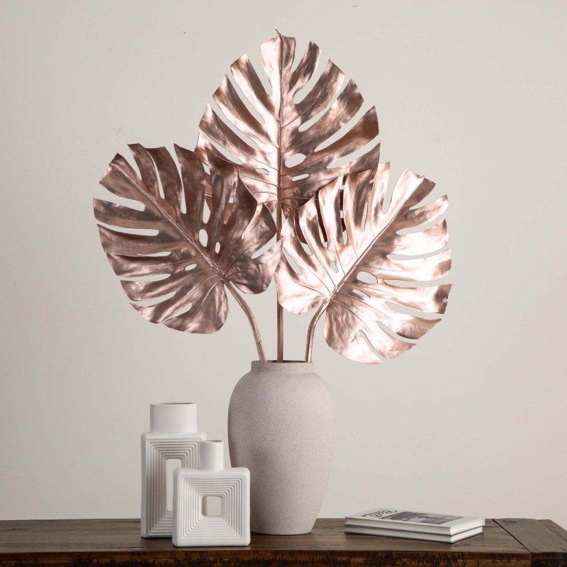 41&quot; Artificial Rose Gold Monstera Stems - Set of 3 - FCHF CITY